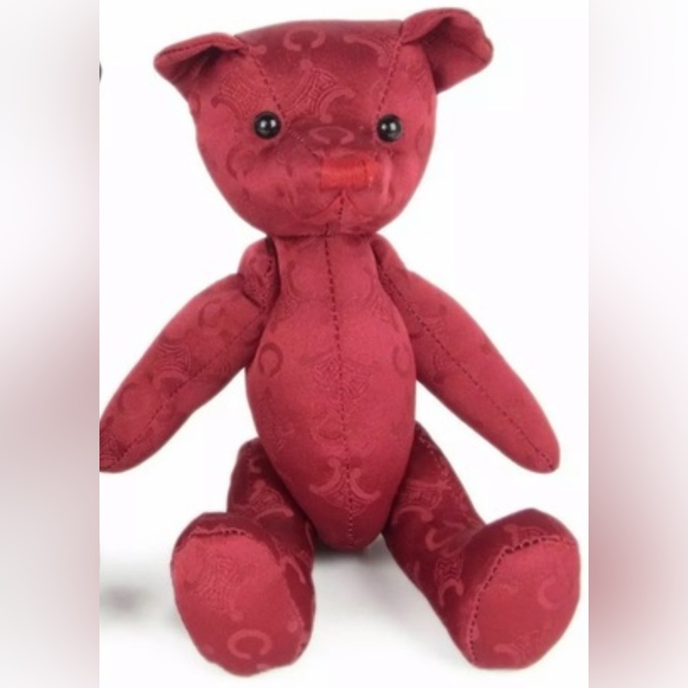 Celine Logo NIB Red Patterned Teddy Bear